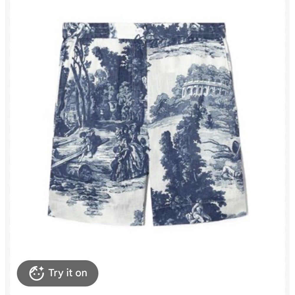 Cos Linen Shorts Size XS White Blue French Toile Beach Coastal Summer Party